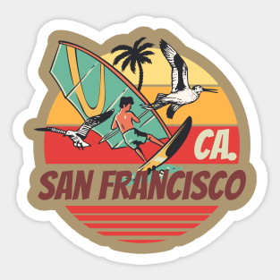 Windsurf San francisco ocean seagulls vintage sunset Sticker